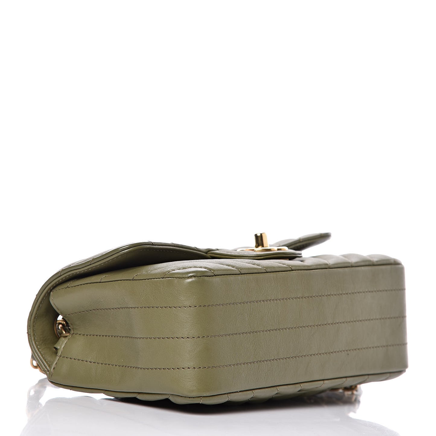 Calfskin Chevron Quilted Mini Rectangular Flap Khaki