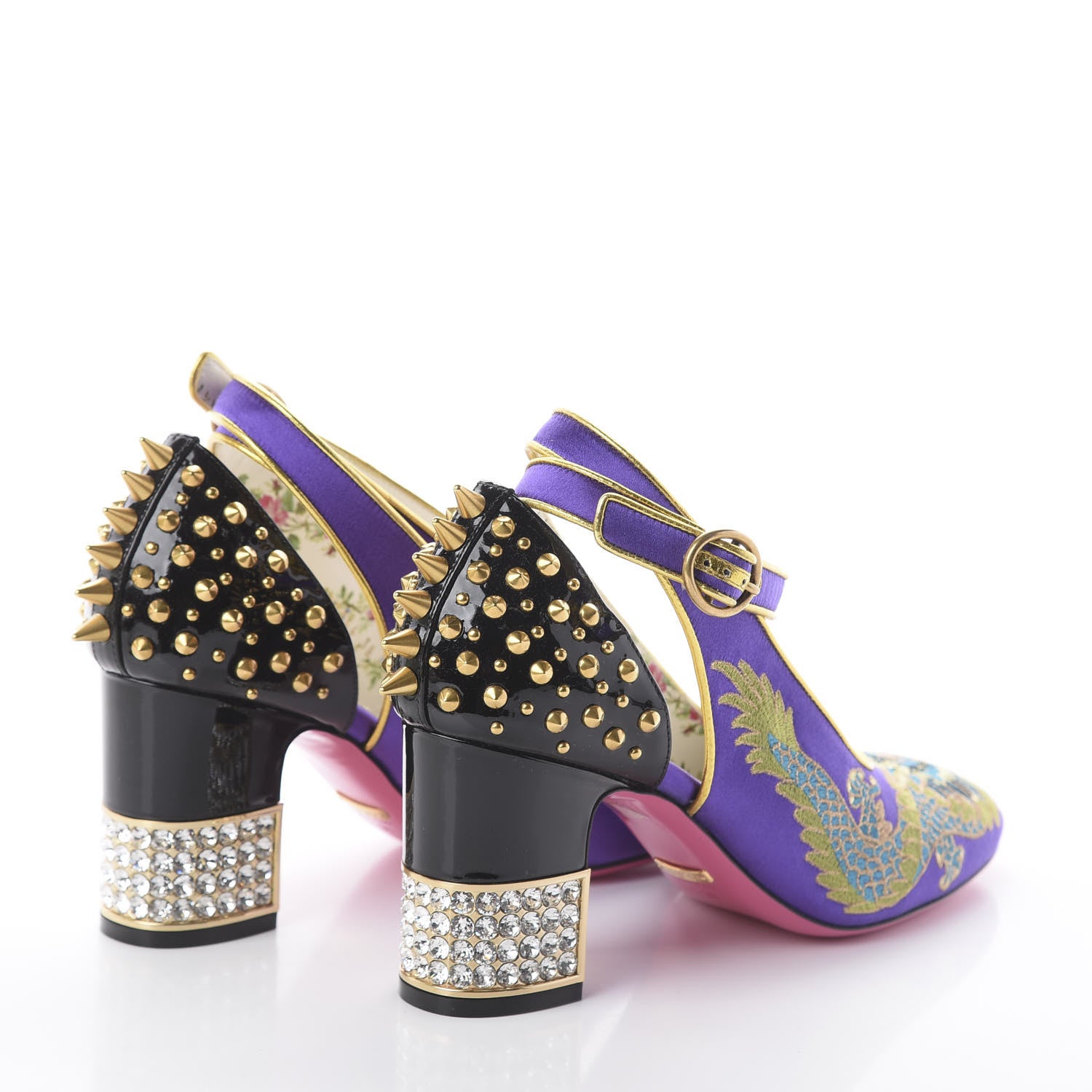 Gucci Satin Embroidered Dragon Caspar Pumps 38 Purple Oro Vecchio Black 4 of 7
