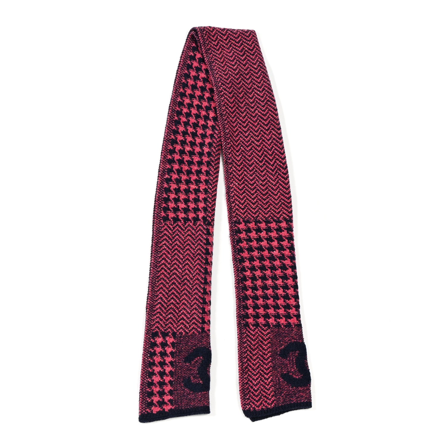 Chanel Cashmere Knit CC Scarf Navy Blue Pink 2 of 3