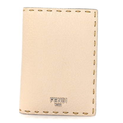 Fendi Cuoio Romano Selleria Logo Bi-Color Card Holder Ivory Brown 1 of 9