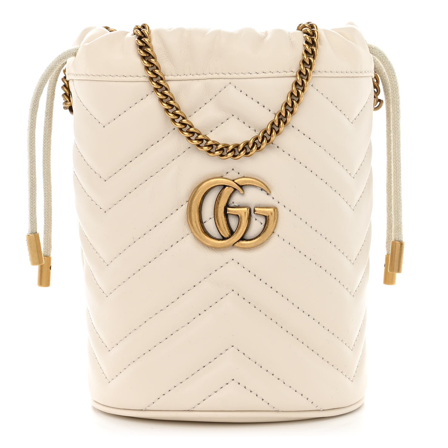 Gucci Calfskin Matelasse Mini GG Marmont 2.0 Bucket Bag White 1 of 10