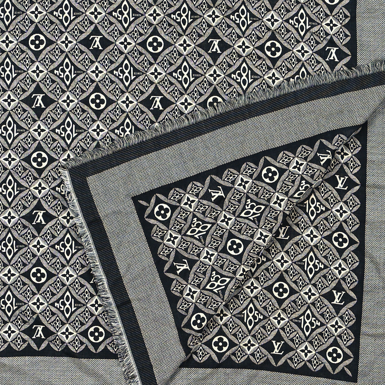 Silk Wool Jacquard Since 1854 Monogram Shawl Gray