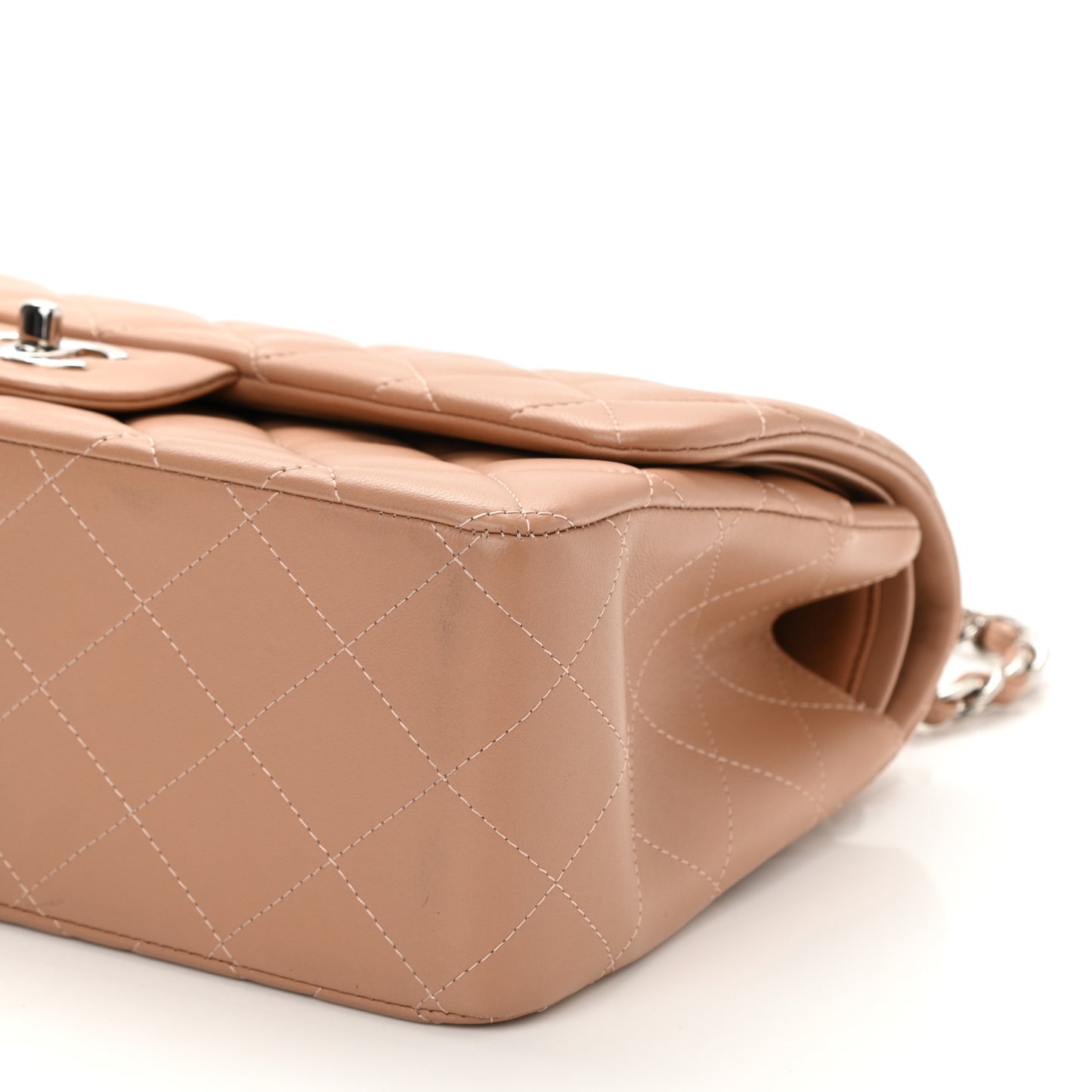 Lambskin Quilted Jumbo Double Flap Dark Beige