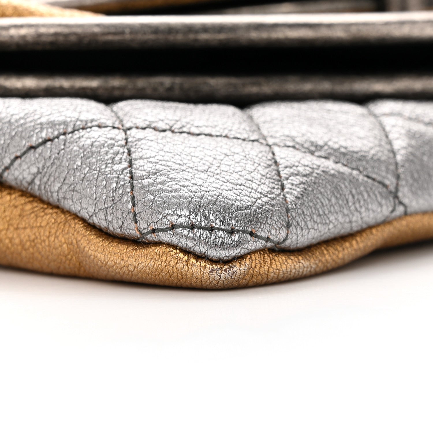 Chanel Metallic Goatskin Quilted Frame Clasp Flap Clutch Silver Gold 8 of 12