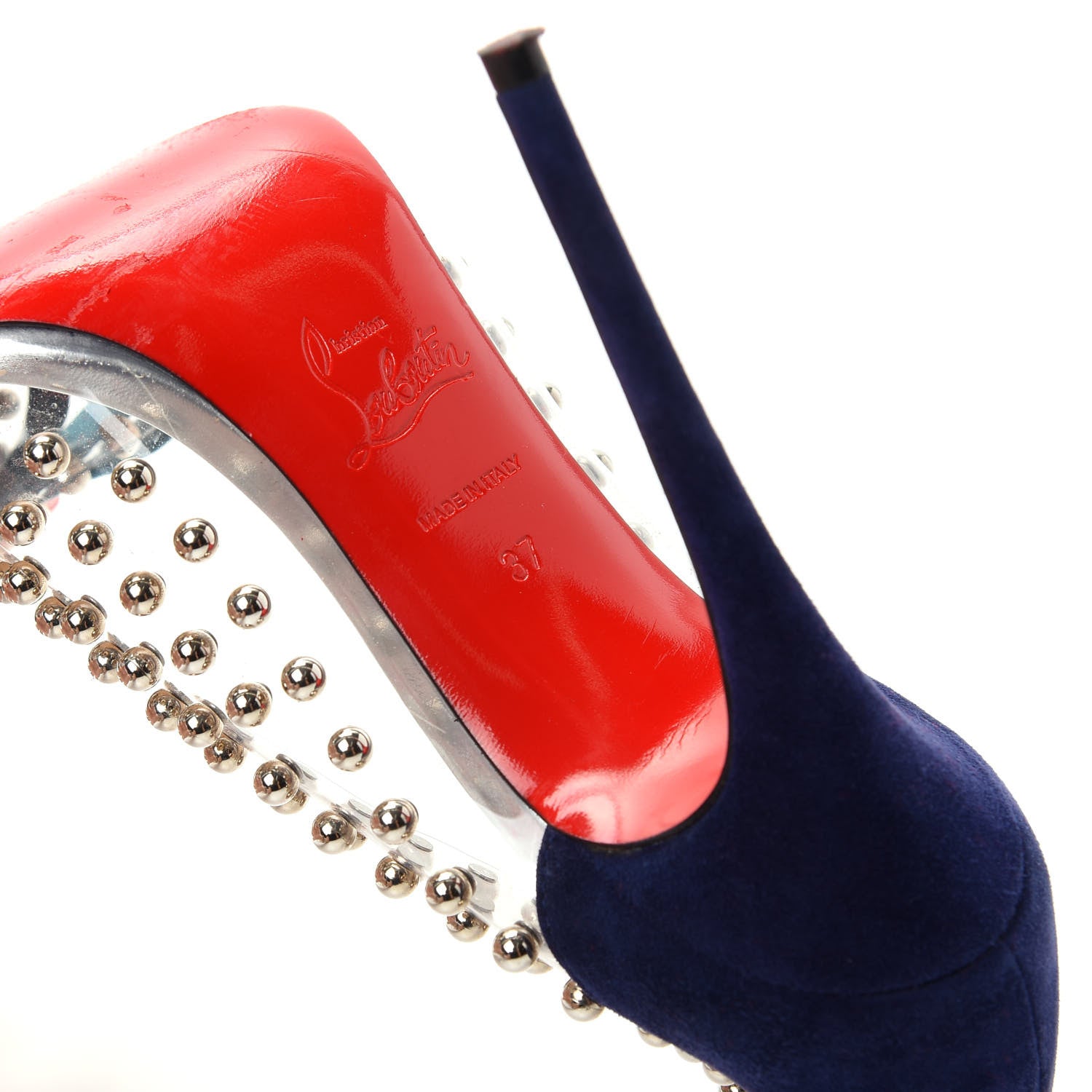 Christian Louboutin Suede Patent Studded Bille et Boule 100 Pumps 37 Navy 9 of 9