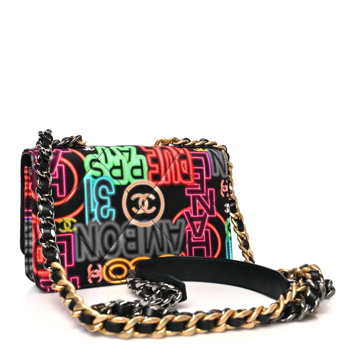 Chanel Fabric Printed Chanel 19 Wallet On Chain WOC Black Multicolor 3 of 12