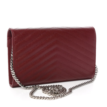 Saint Laurent Grain De Poudre Matelasse Chevron Monogram Chain Wallet Palissandre 3 of 9