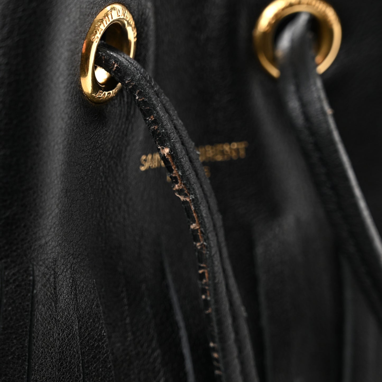 Calfskin Small Emmanuelle Fringe Bucket Bag Black
