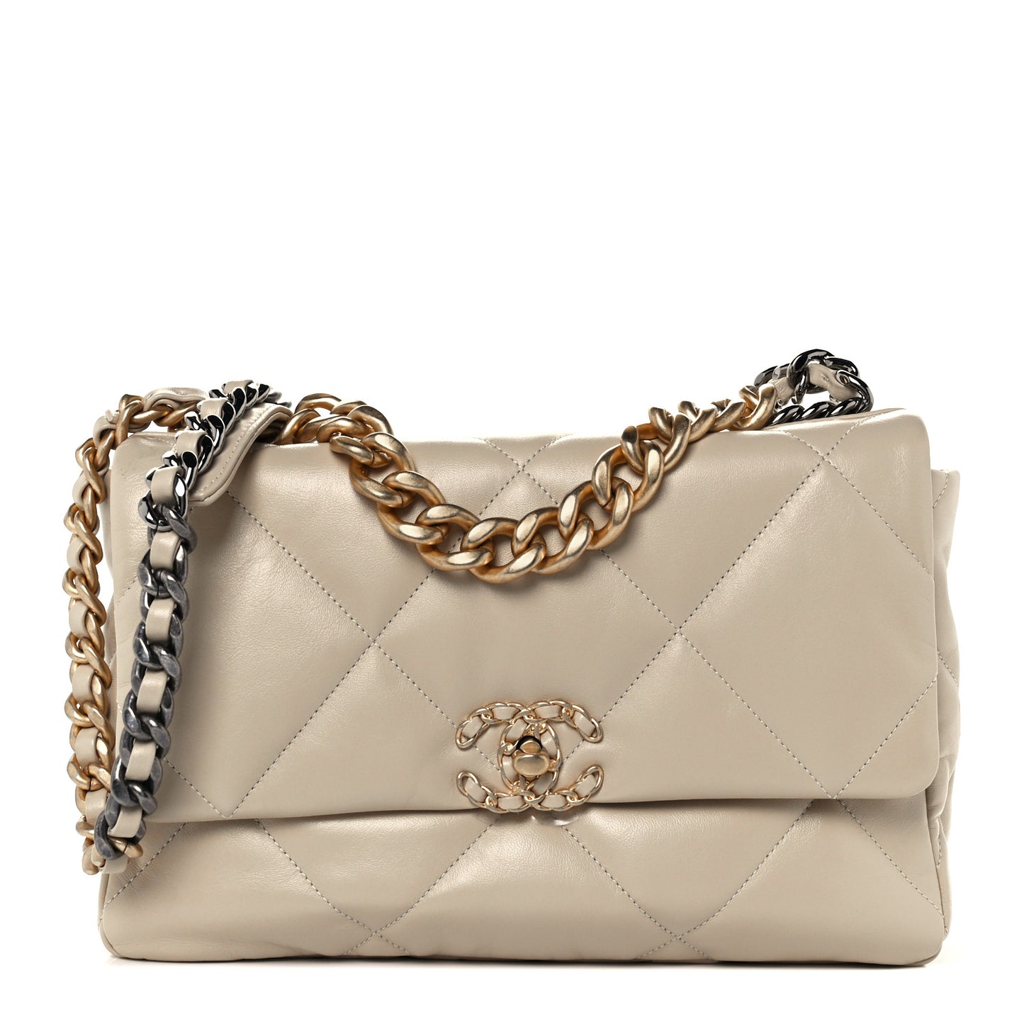Lambskin Quilted Large Chanel 19 Flap Beige