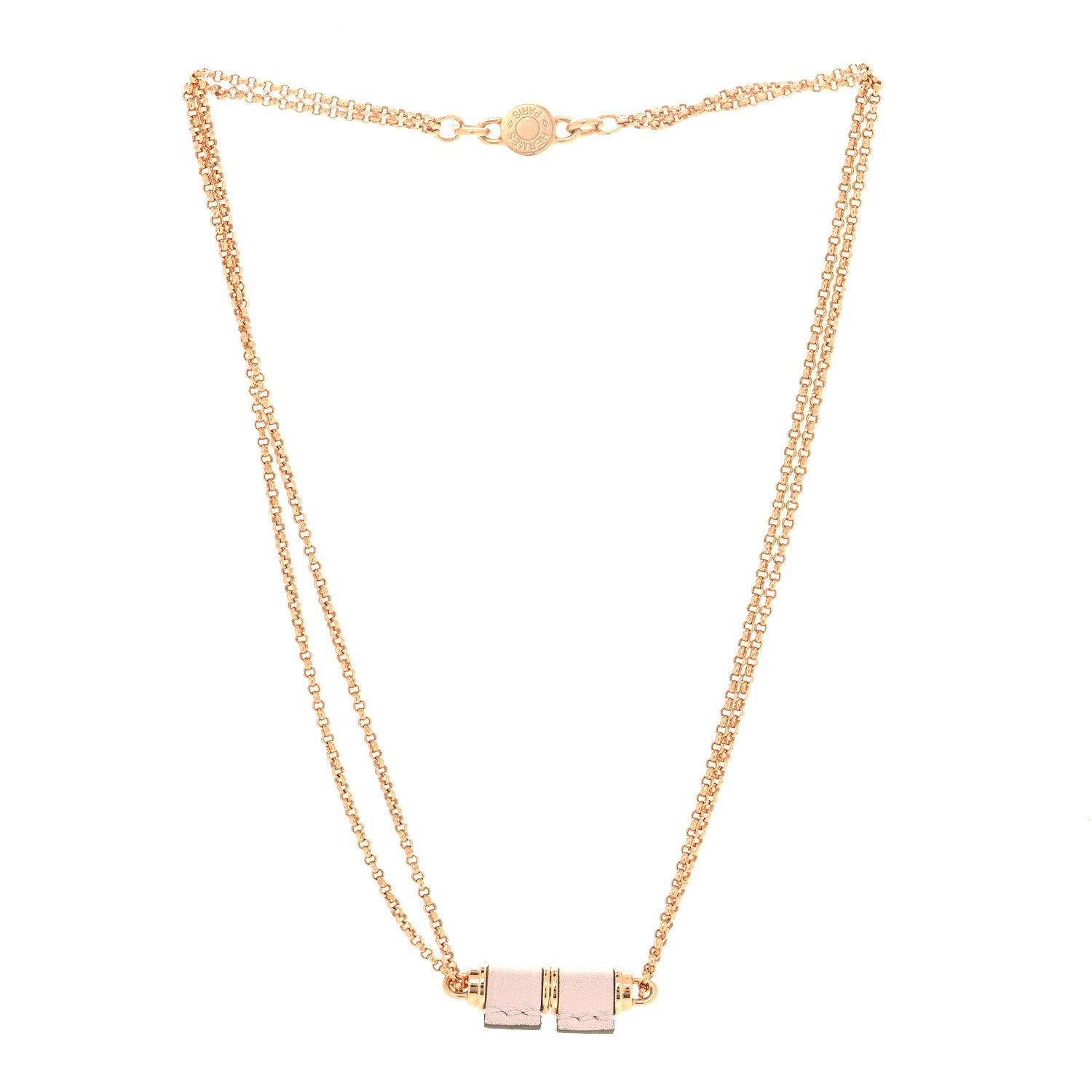 Hermes Swift Rose Gold Charniere Pendant Necklace Mauve Pale 3 of 8
