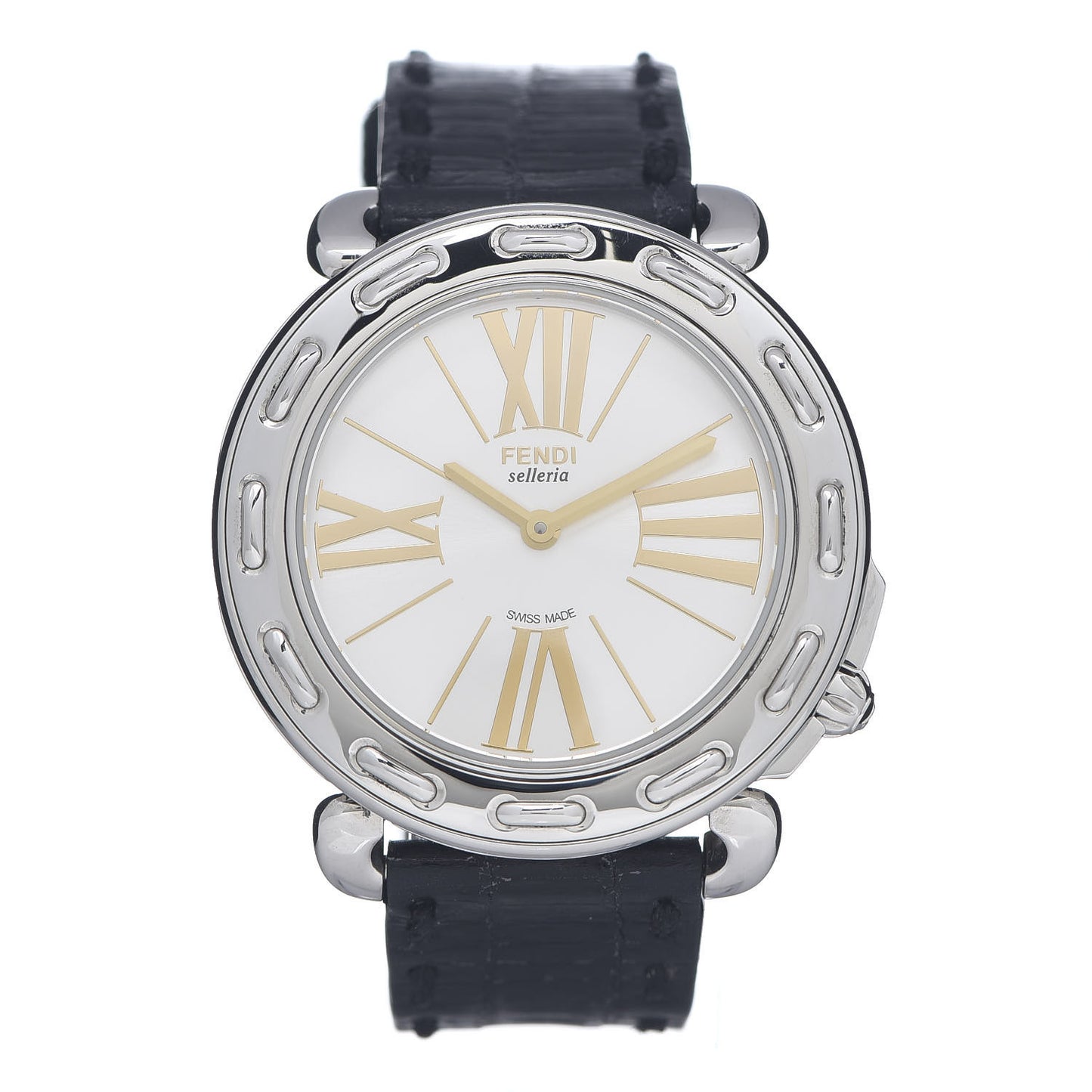 Stainless Steel Alligator 37mm 8100M Selleria Quartz Watch Black