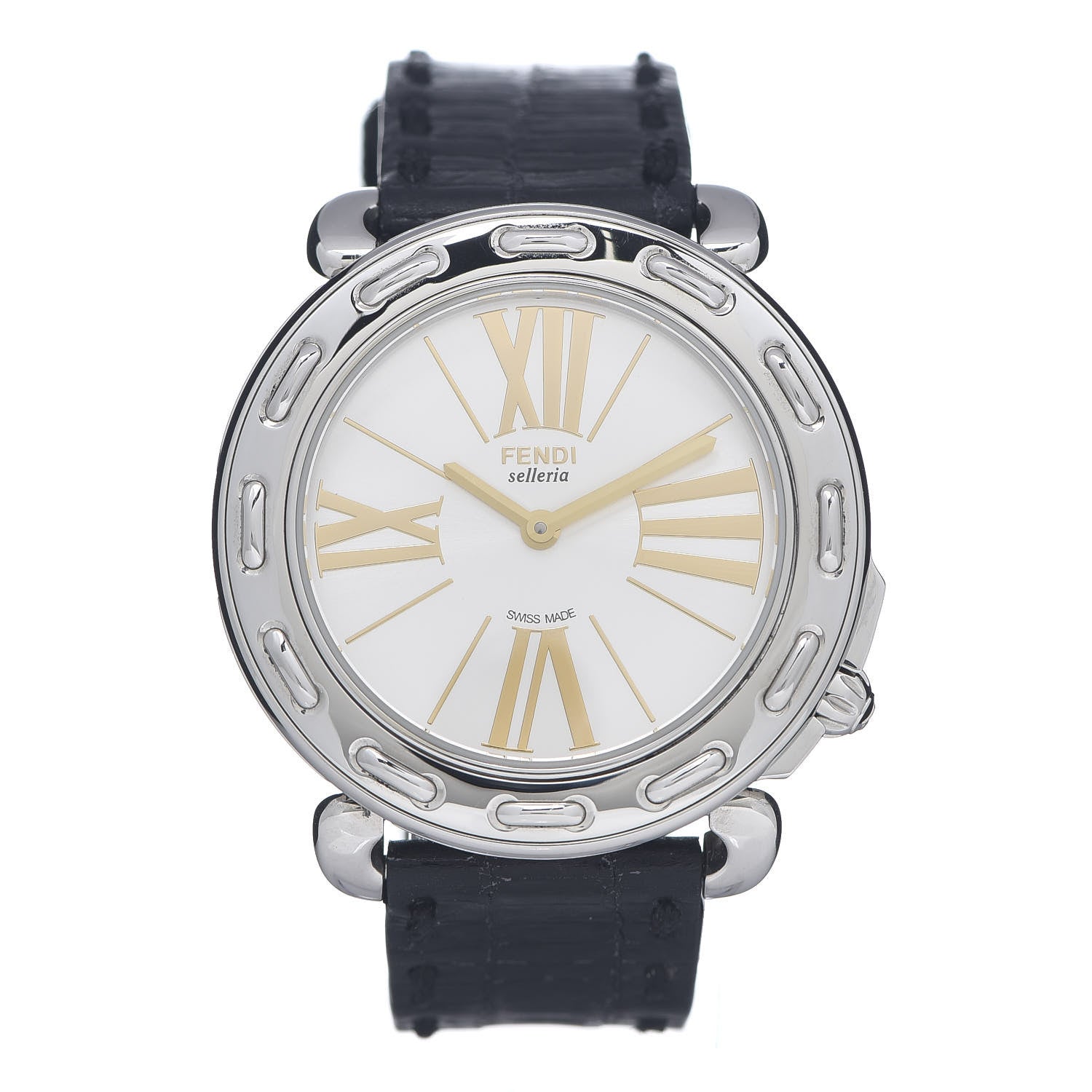 Fendi Stainless Steel Alligator 37mm 8100M Selleria Quartz Watch Black 1 of 5