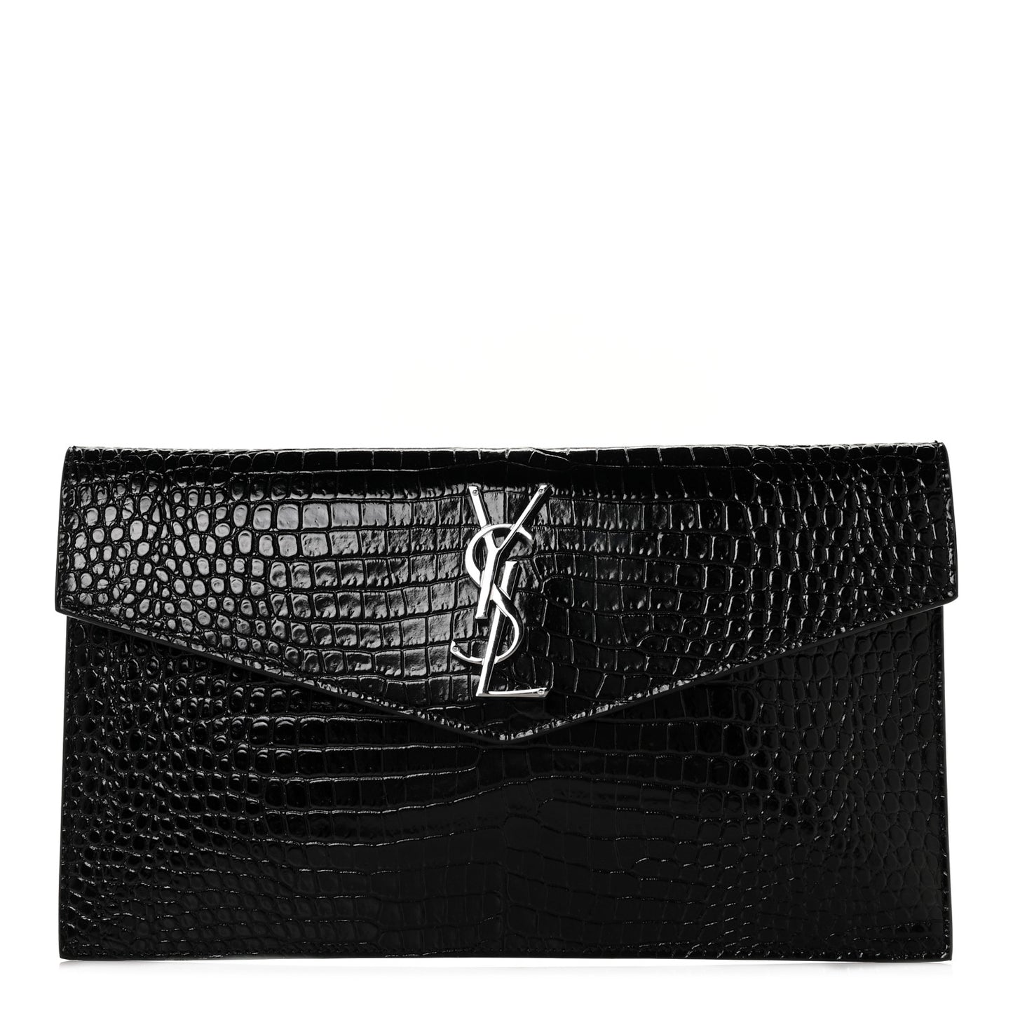 Calfskin Crocodile Embossed Uptown Monogram Pouch Black
