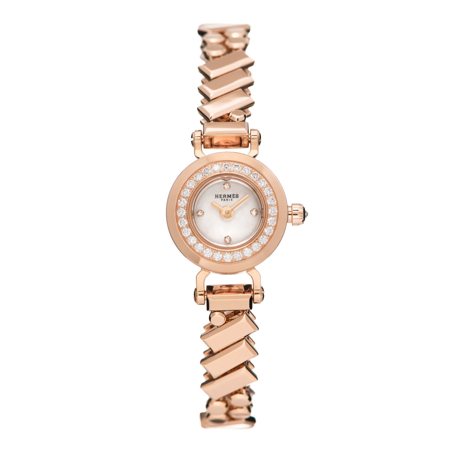 Hermes 18K Rose Gold Diamond Mother of Pearl 16mm Faubourg Polka Mini Quartz Watch 1 of 6