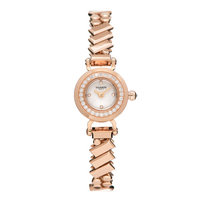 Hermes 18K Rose Gold Diamond Mother of Pearl 16mm Faubourg Polka Mini Quartz Watch 1 of 6
