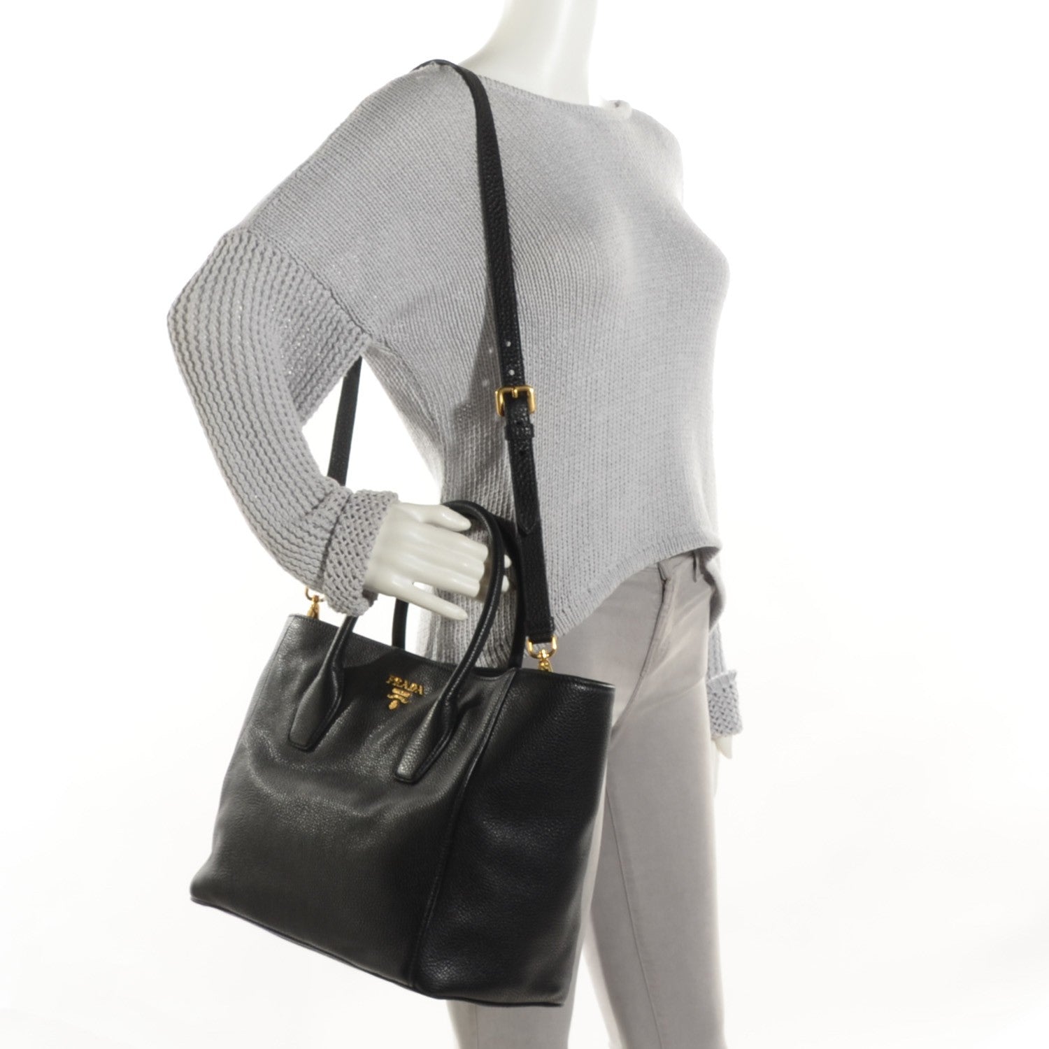 Prada Vitello Daino Tote Nero Black 2 of 7