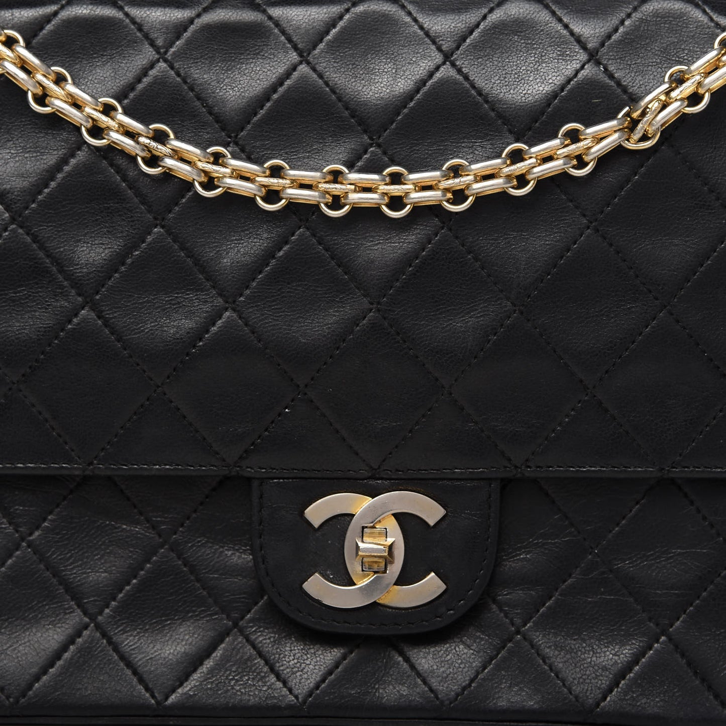 Lambskin Quilted Medium Bijoux Chain Double Flap Black