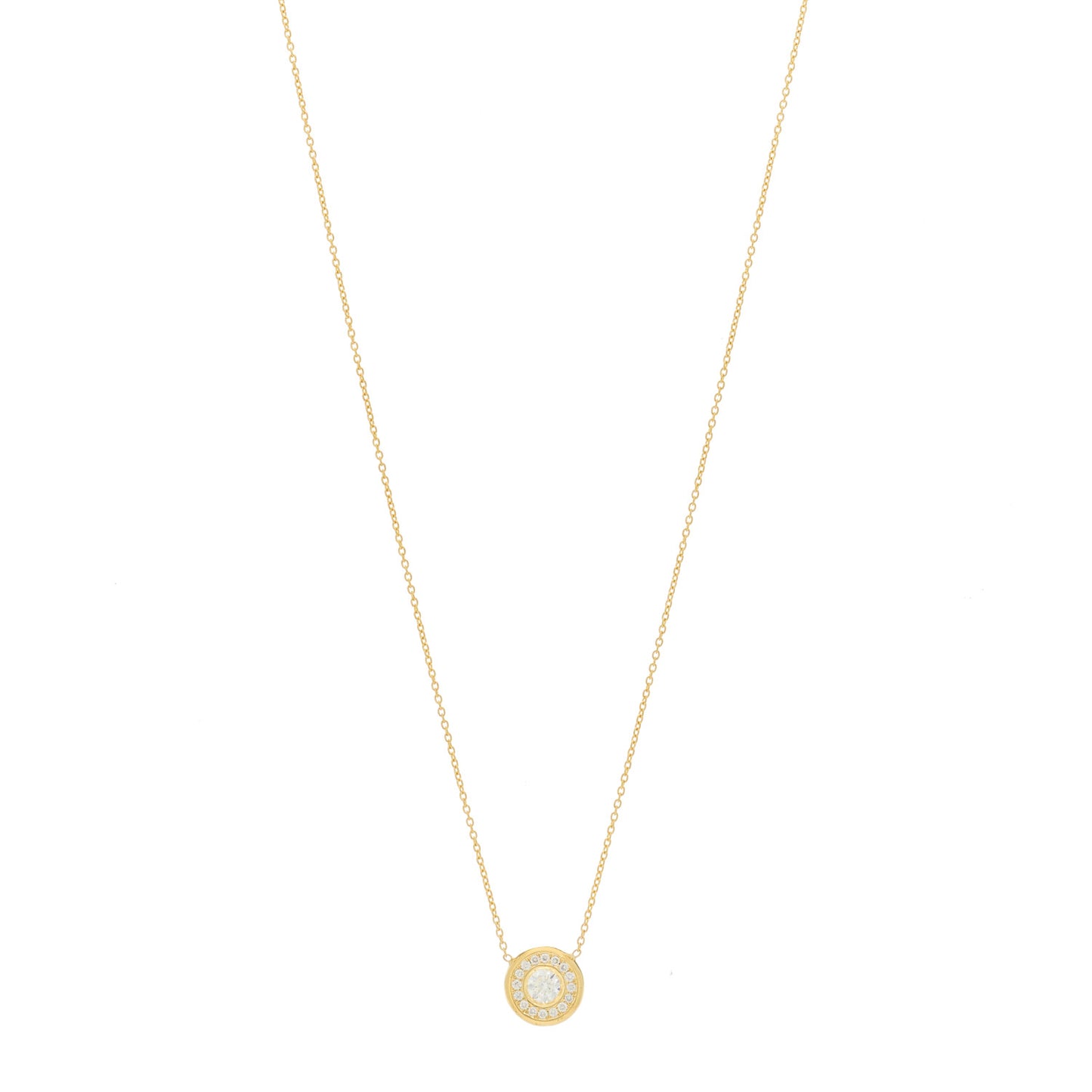 18K Yellow Gold Diamond Pave Pendant Necklace