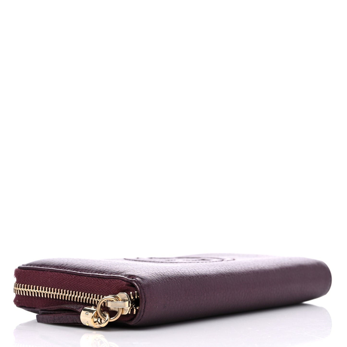 Metallic Cellarius Calfskin Soho Zip Around Wallet Classic Burgundy