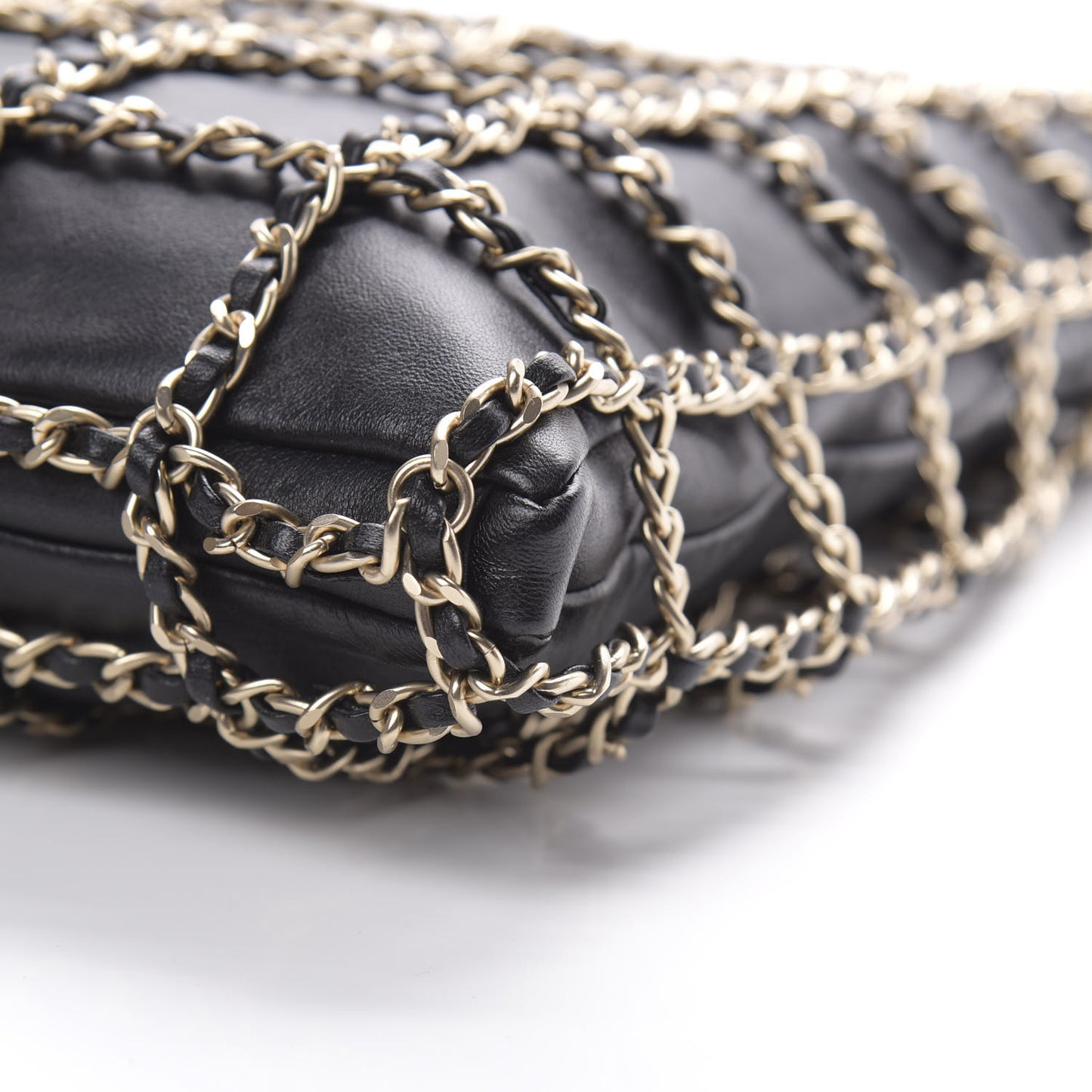 Lambskin Large Shopping Chain Tote Black