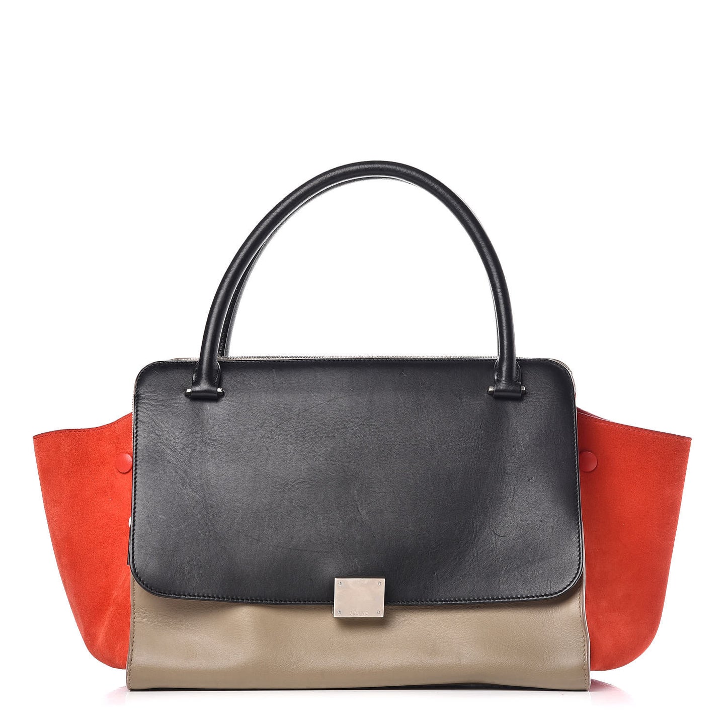 Calfskin Suede Tri-Color Double Zip Trapeze