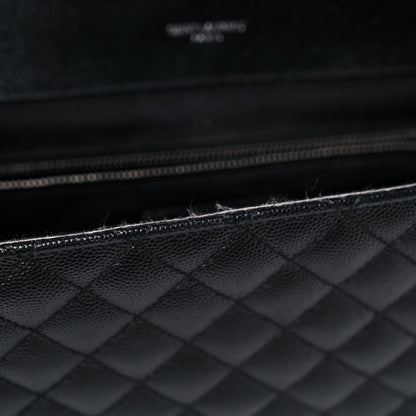 Saint Laurent Grain De Poudre Textured Mixed Matelasse Large Triquilt Monogram Satchel Black 16 of 17