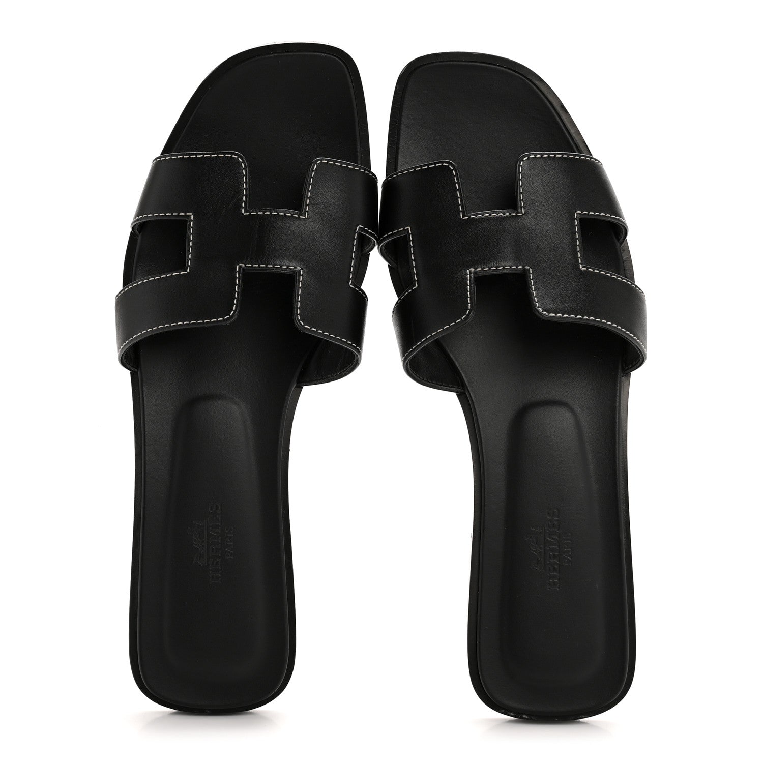 Hermes Box Calfskin Oran Sandals 38.5 Black 2 of 10