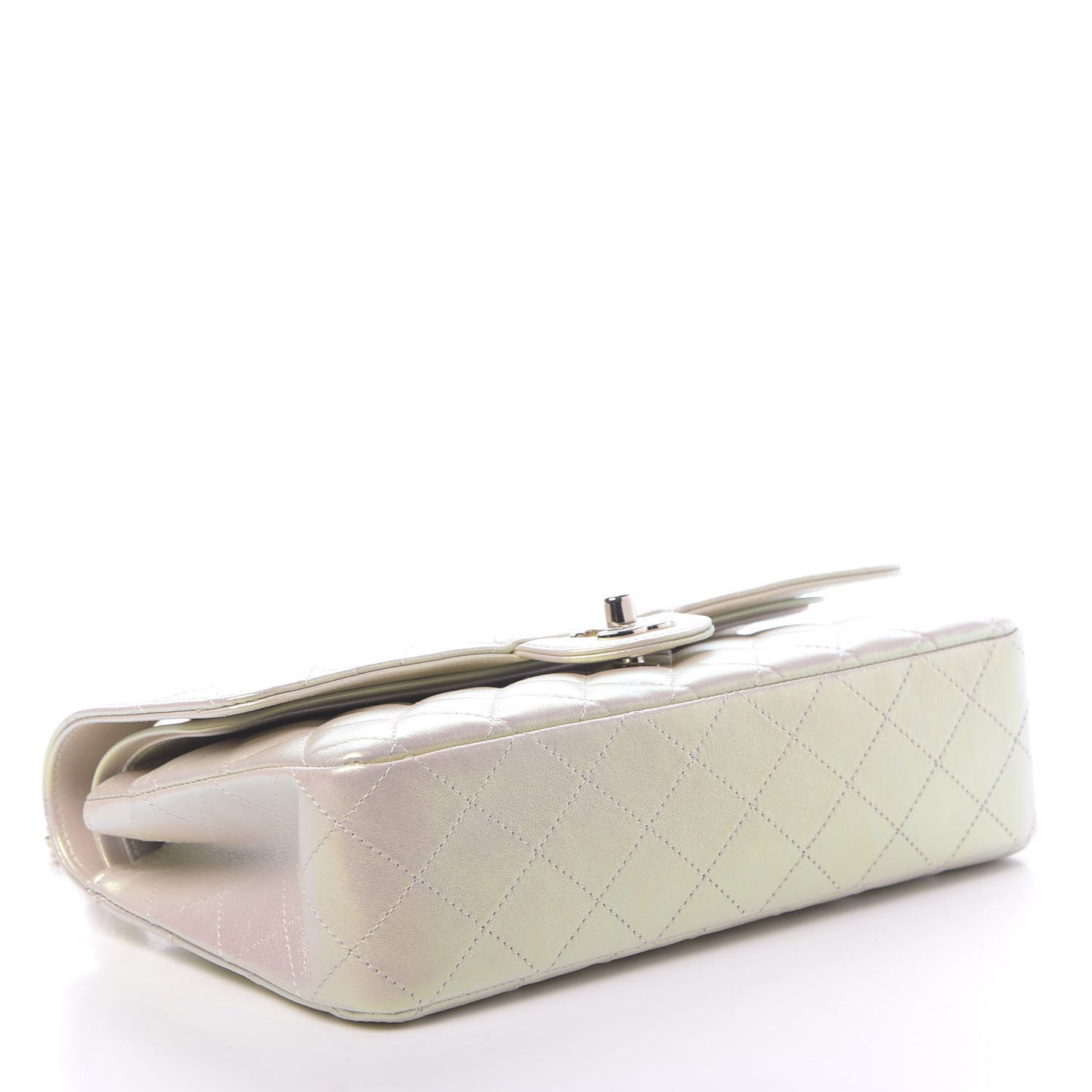 Iridescent Lambskin Quilted Medium Double Flap Ivory