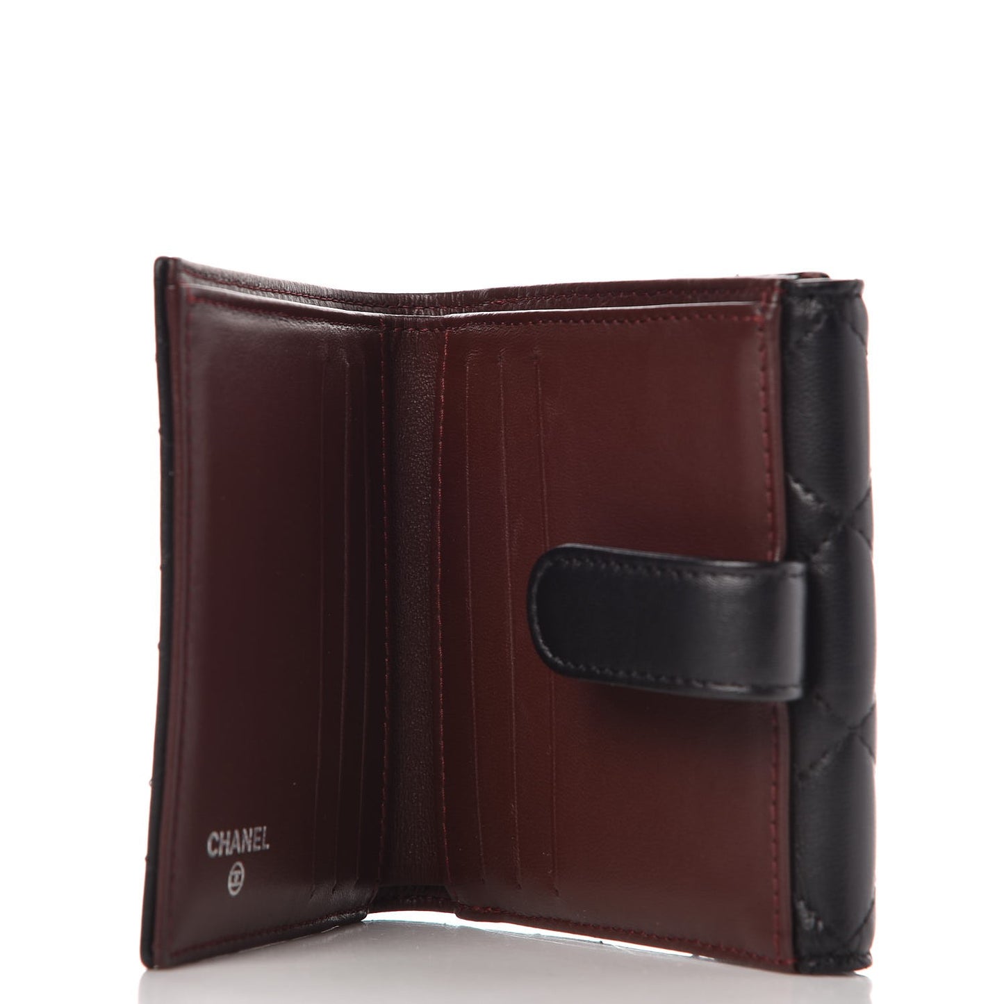 Lambskin Quilted Compact French Flap Wallet Black