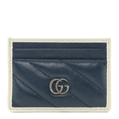 Gucci Vintage Effect Calfskin Matelasse Diagonal Torchon GG Marmont Card Holder Blue Agata Mystic White 1 of 10