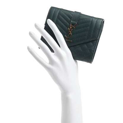 Saint Laurent Grain De Poudre Mixed Matelasse Triquilt Monogram Compact Tri Fold Wallet Sea Turquoise 2 of 7
