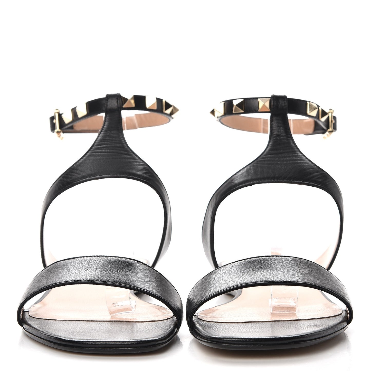 Nappa Rockstud Ankle Strap Flat Sandals 39 Black