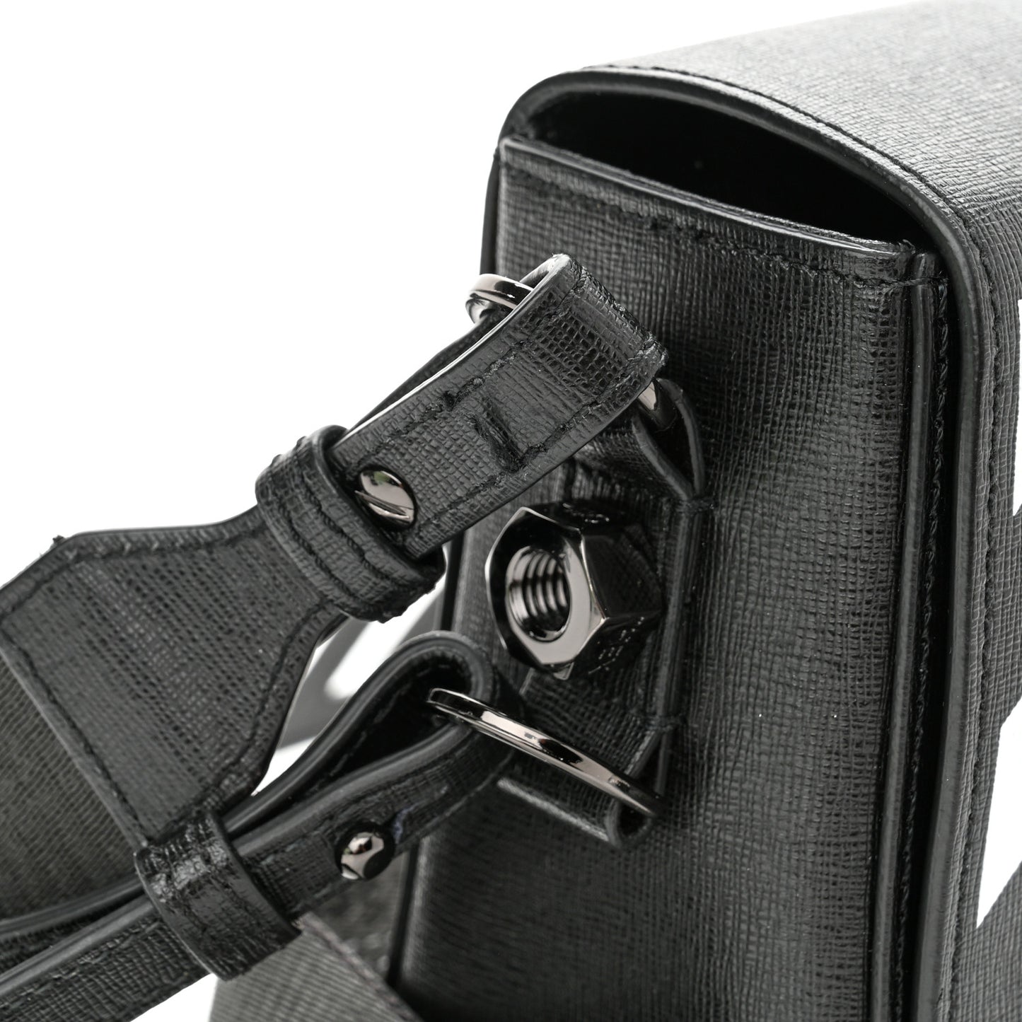 Saffiano Striped Mini Diag Binder Clip Bag Black White