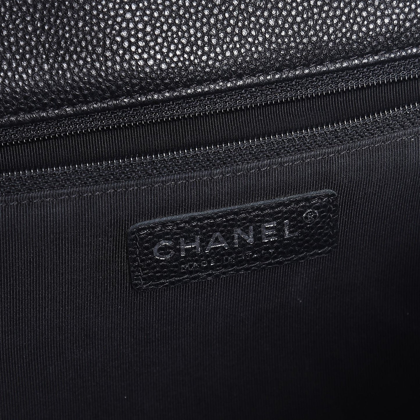 Caviar Chevron Quilted Large Puffy CC Flap Black