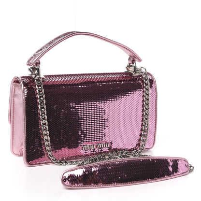 Miu Miu Paillettes Sequin Cleo Top Handle Rosa 3 of 9