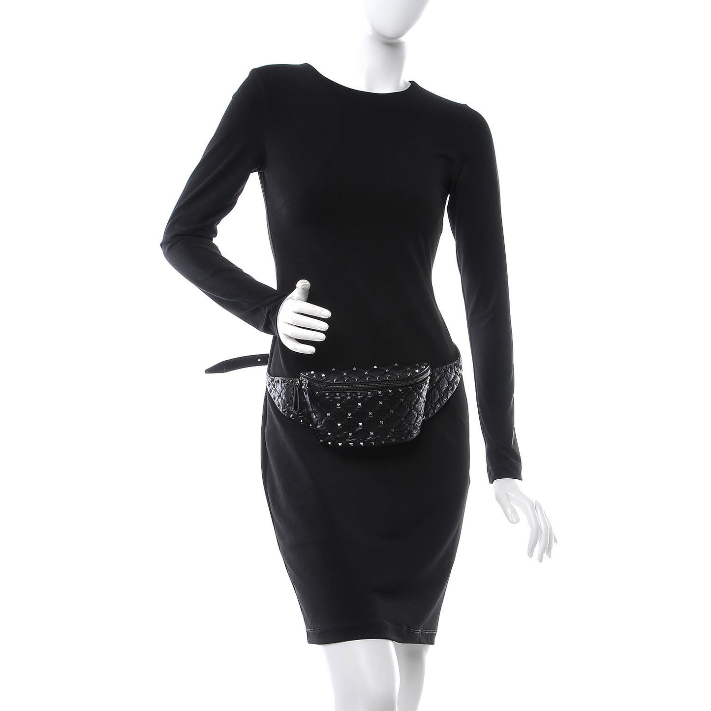 Craquele Nappa Rockstud Spike Belt Bag Black
