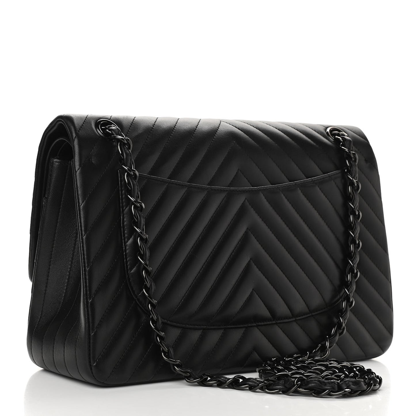 Lambskin Chevron Quilted Jumbo Double Flap So Black