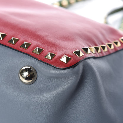 Valentino Garavani Vitello Colorblock Medium Rockstud Tote Deep Rose Clover Grey Scarlet 14 of 16