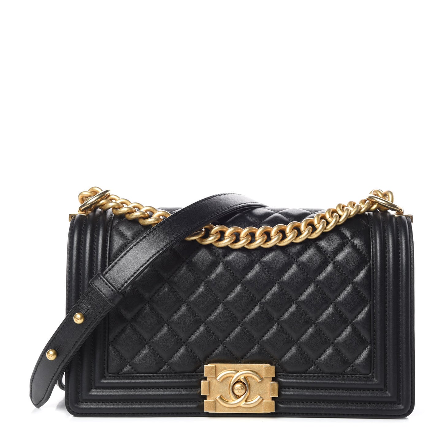 Lambskin Quilted Medium Boy Flap Black