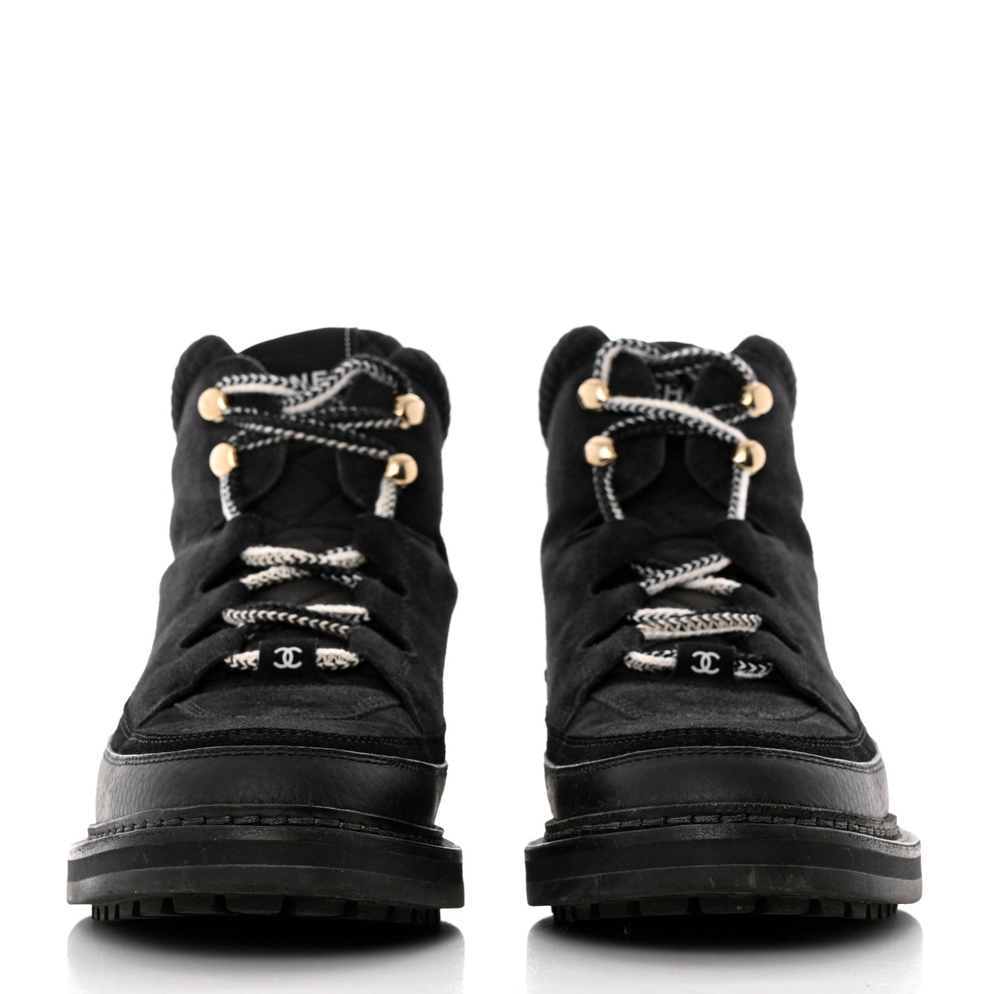 Suede Grained Calfskin CC Lace Up Boots 41 Black