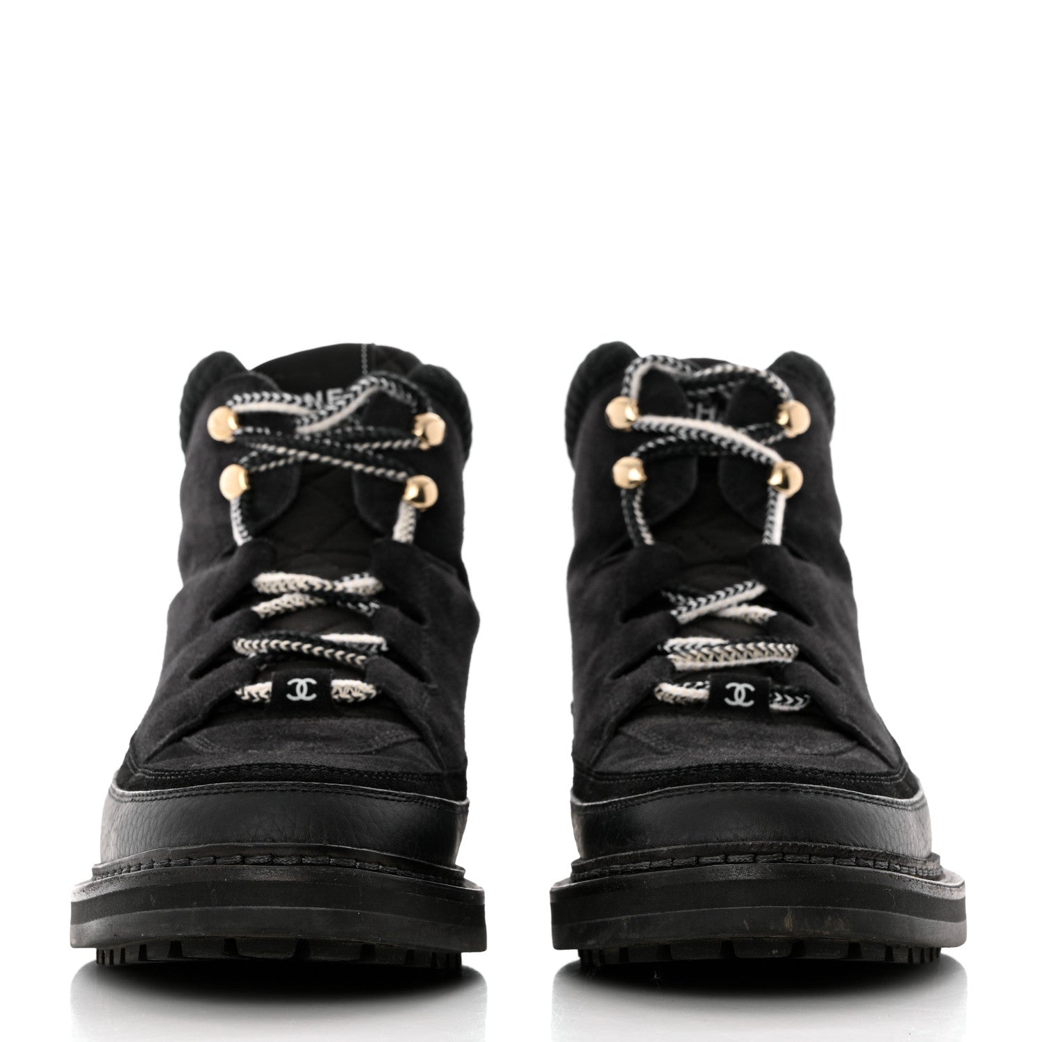 Chanel Suede Grained Calfskin CC Lace Up Boots 41 Black 2 of 12