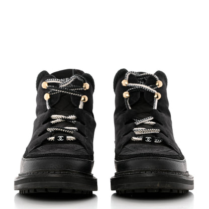 Chanel Suede Grained Calfskin CC Lace Up Boots 41 Black 2 of 12