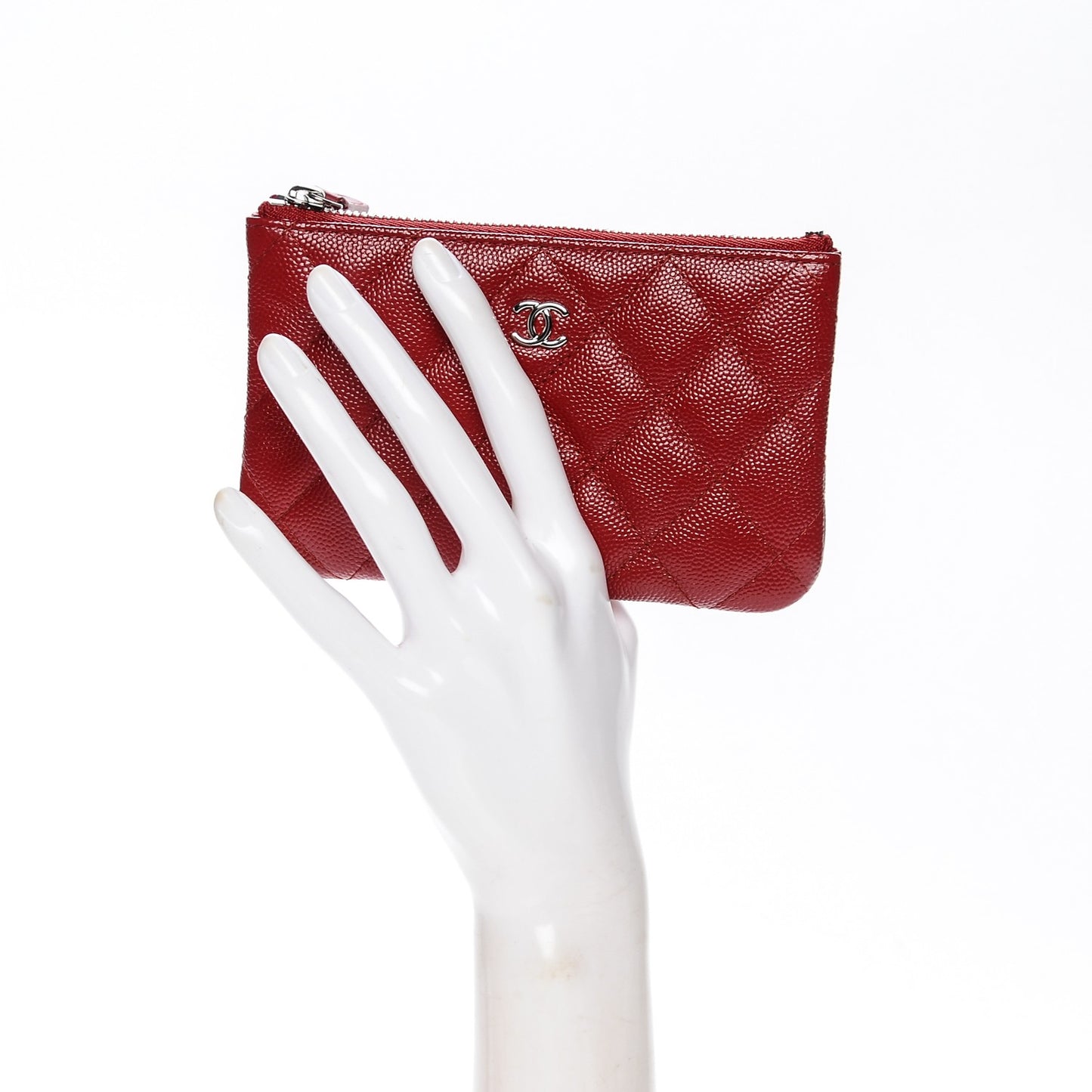 Caviar Quilted Small Cosmetic Case Red