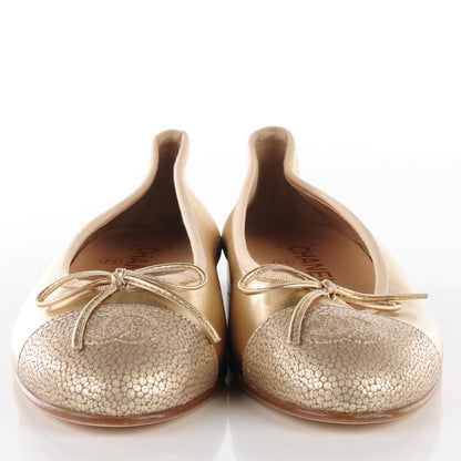 Chanel Lambskin Metallic Caviar CC Cap Toe Ballerina Flats 37 Light Gold 2 of 9