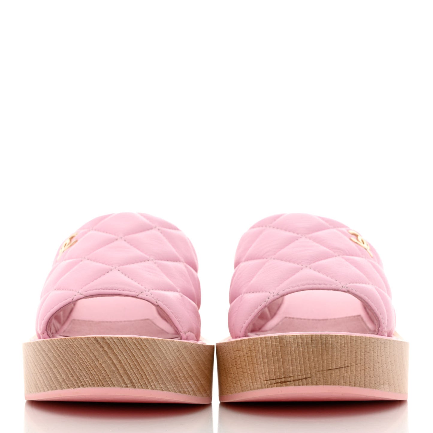 Lambskin Quilted CC Slip On Platform Sandals 40 Pink