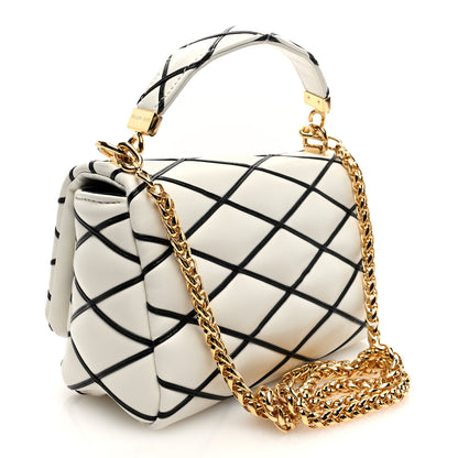 Louis Vuitton Lambskin Malletage Top Handle GO-14 MM White Black 4 of 10