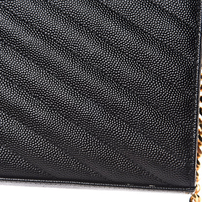 Saint Laurent Grain De Poudre Matelasse Chevron Monogram Chain Wallet Black 11 of 13