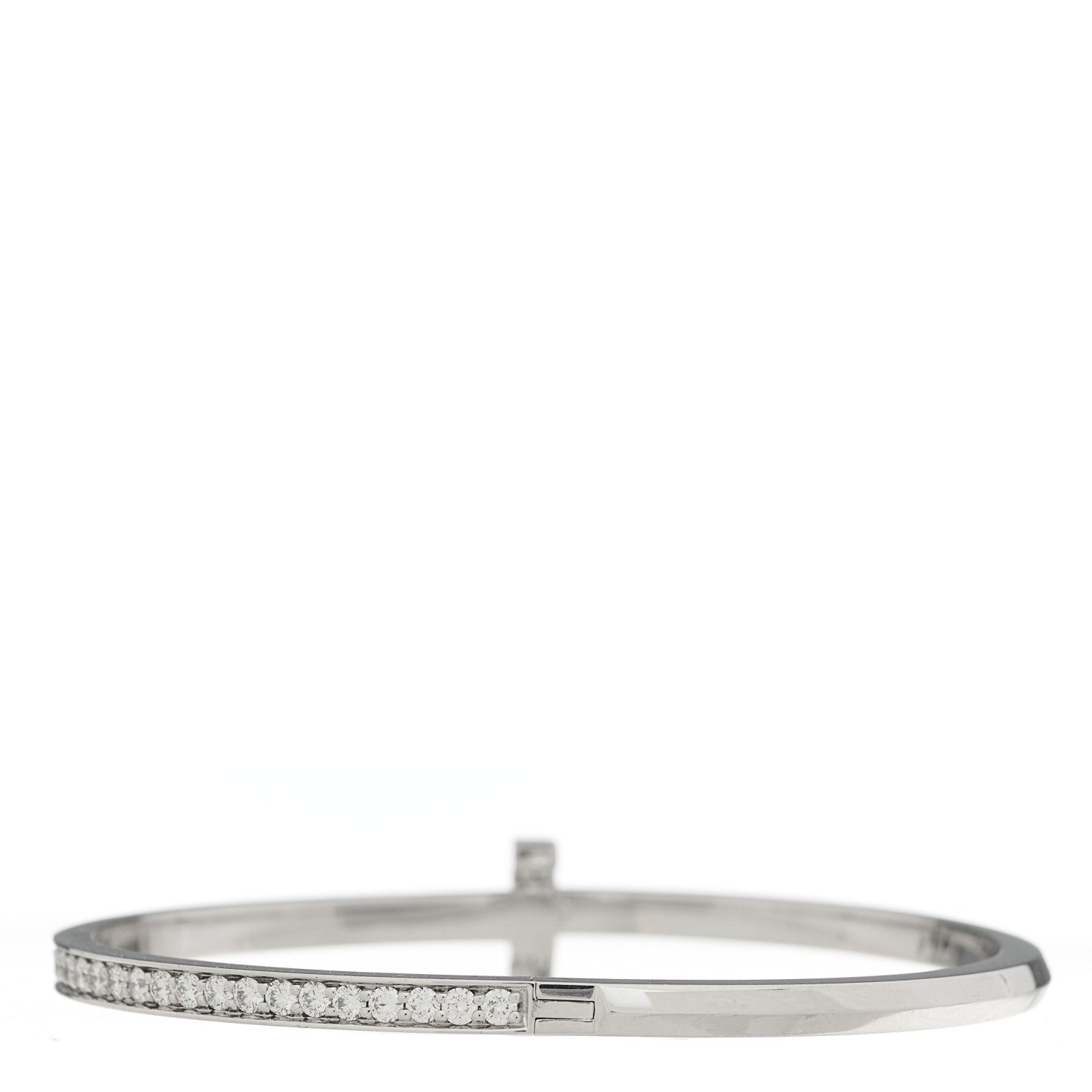 Tiffany 18K White Gold Diamond Narrow T1 Hinged Bangle Bracelet 2 of 3