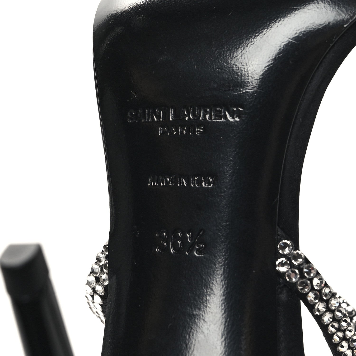 Saint Laurent Satin Crystal Georgia 90 Sandals 36.5 Black 6 of 7