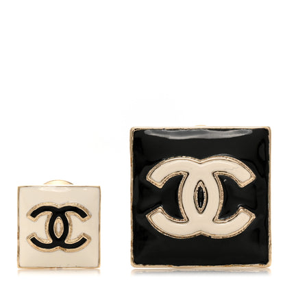 Chanel Enamel CC Brooch Set Gold Black White 1 of 4